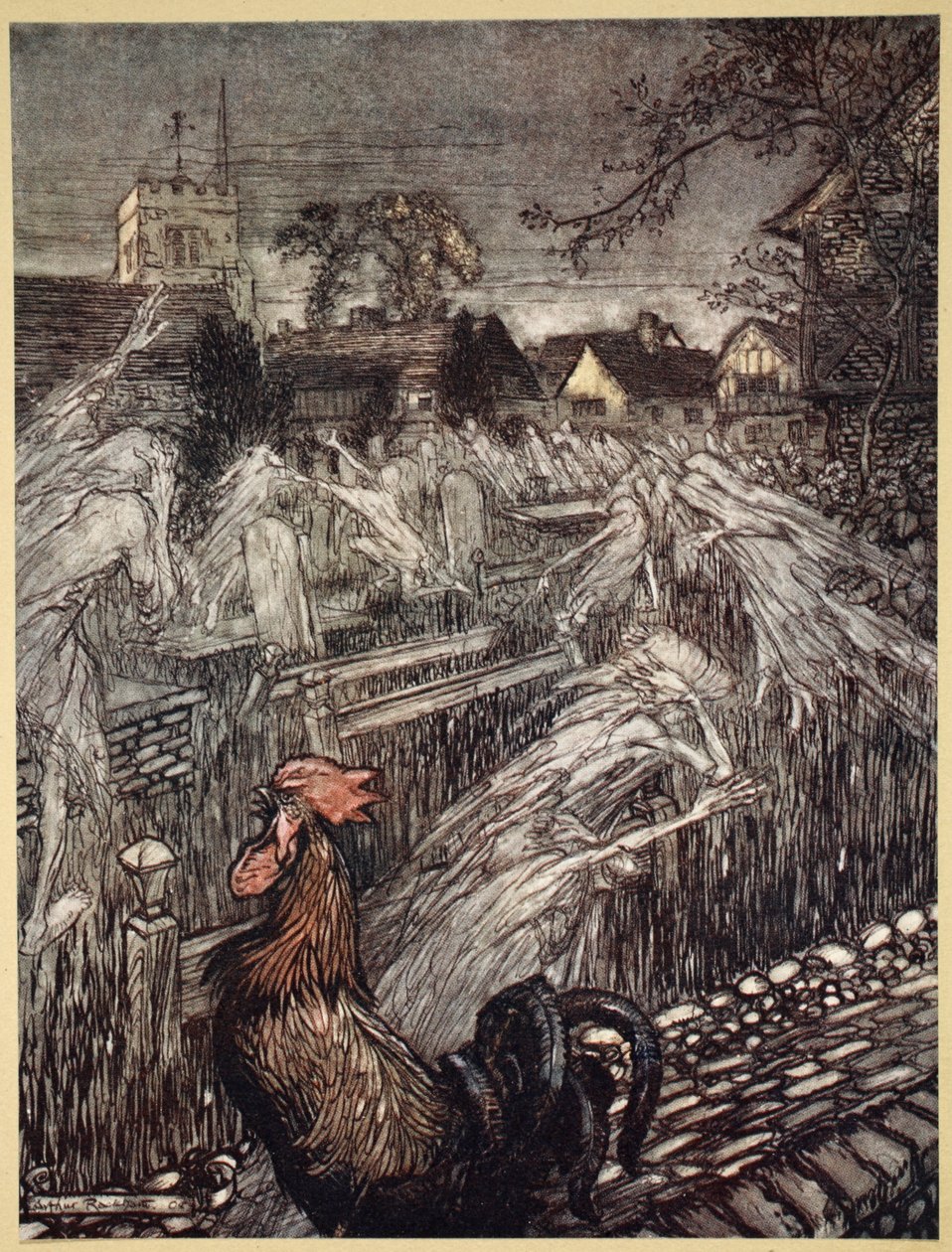 ..Spøgelser, der vandrer her og der, Trop hjem til kirkegårde, illustration fra 