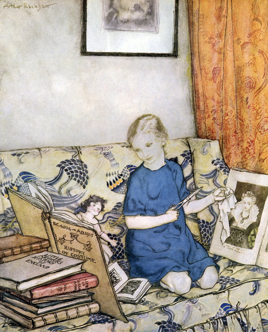 Pige laver et kostume af Arthur Rackham
