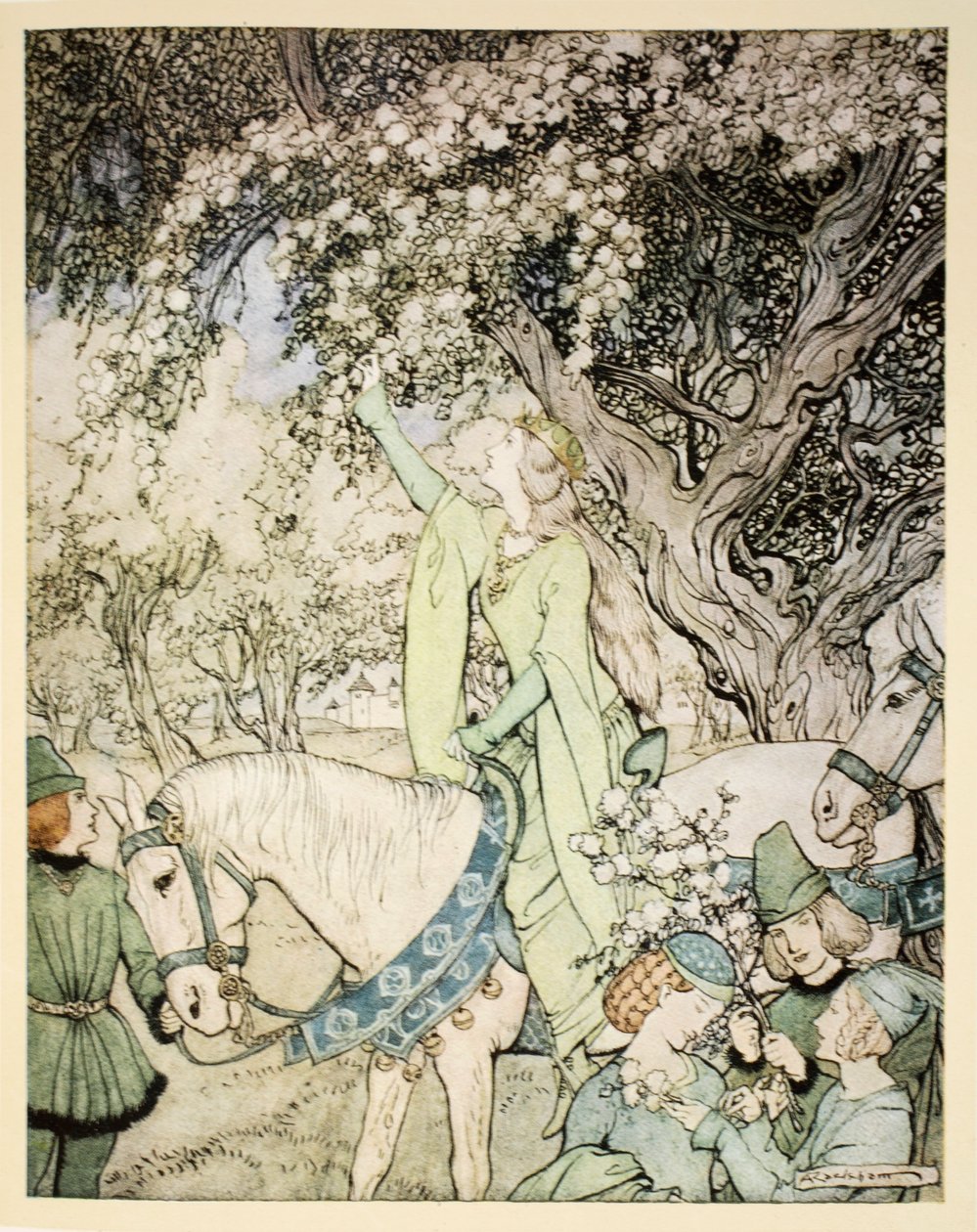 Hvordan dronning Guenever kørte en tur ind i skoven og markerne ved siden af Westminster, illustration fra 