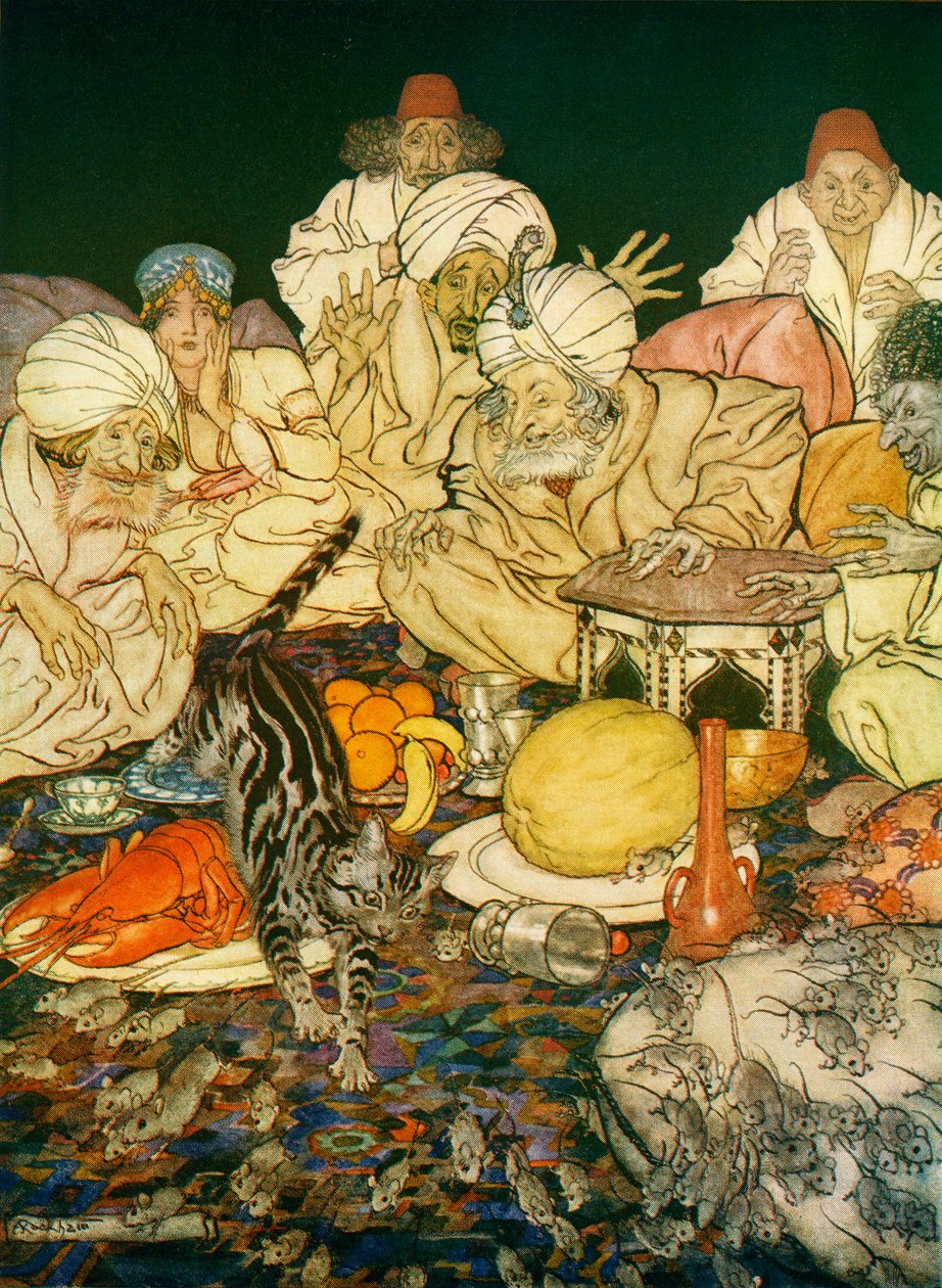 Illustration til Dick Whittington og hans kat, fra engelske eventyr genfortalt af F.A. Steel, 1927 af Arthur Rackham
