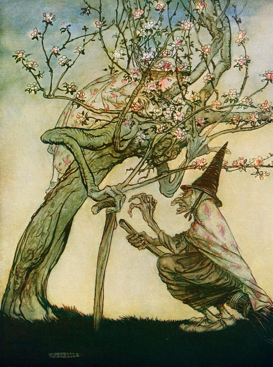 Illustration til historien om De to søstre, fra bogen English Fairy Tales Genfortalt af F.A. Steel, 1927 af Arthur Rackham
