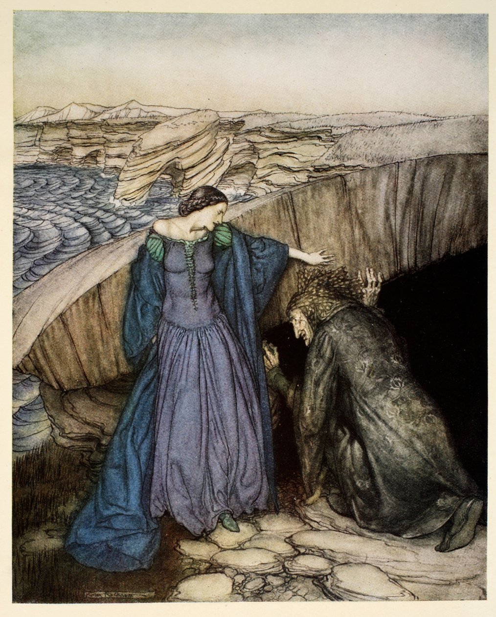 Merlin og Nimue, illustration fra 
