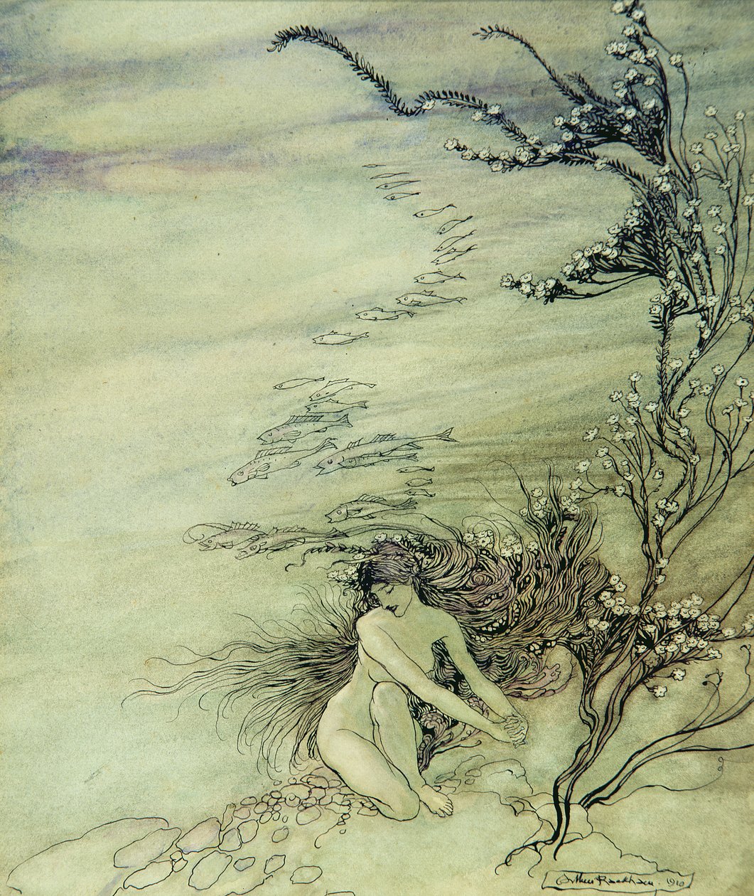 Rhinens jomfru klagesang, 1910 af Arthur Rackham