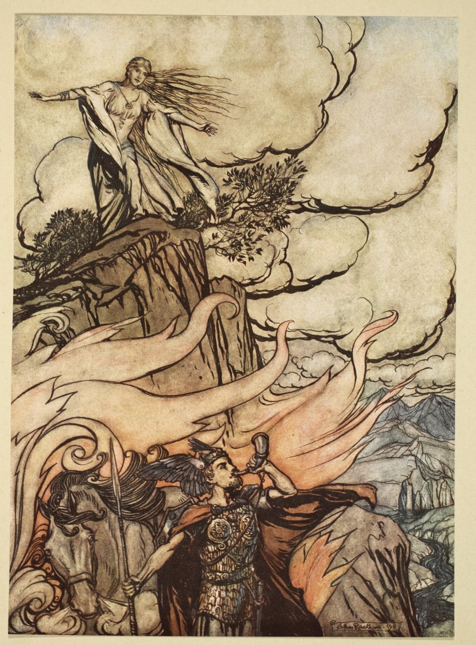 Siegfried forlader Brunnhilde på jagt efter eventyr, illustration fra 