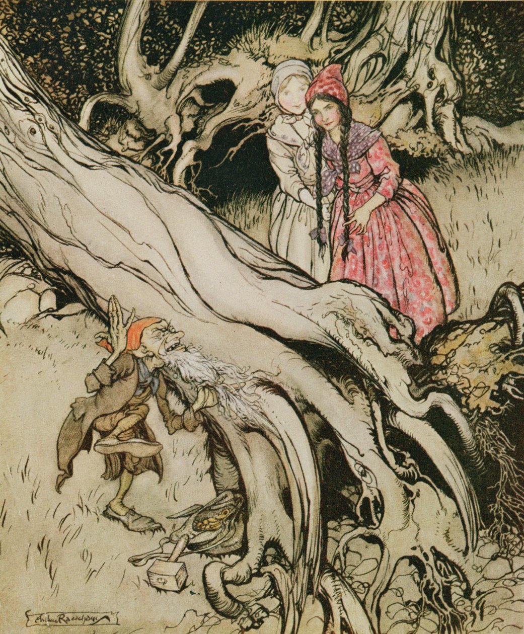 Enden af hans skæg blev fanget i et træ, illustration fra 