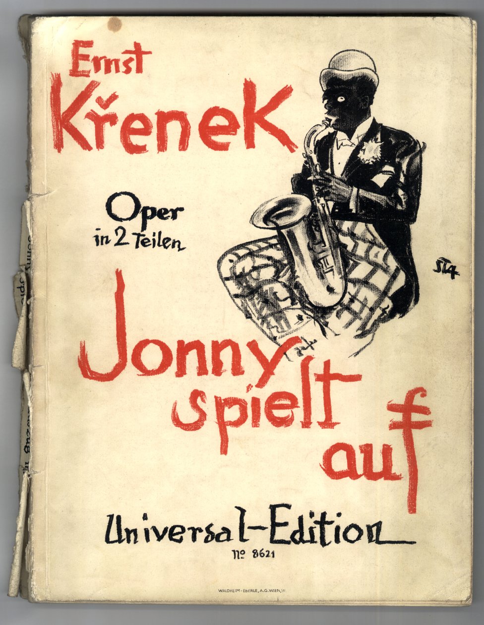 Ernst Krenek, Jonny Strikes Up, cover af klaverpartituret (1. udgave) af Arthur Stadler