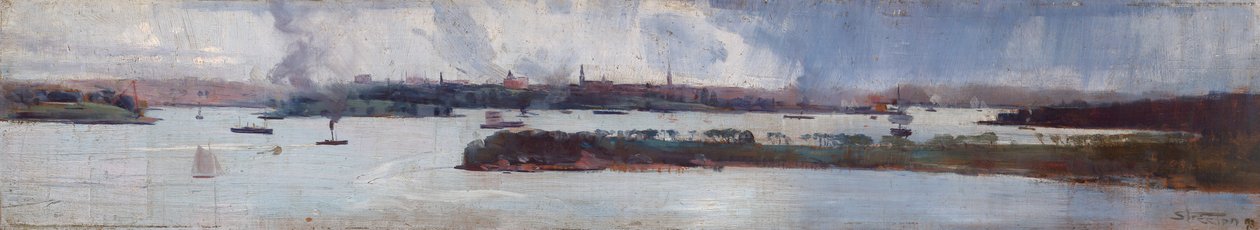 Regn over Sydney Harbour af Arthur Streeton