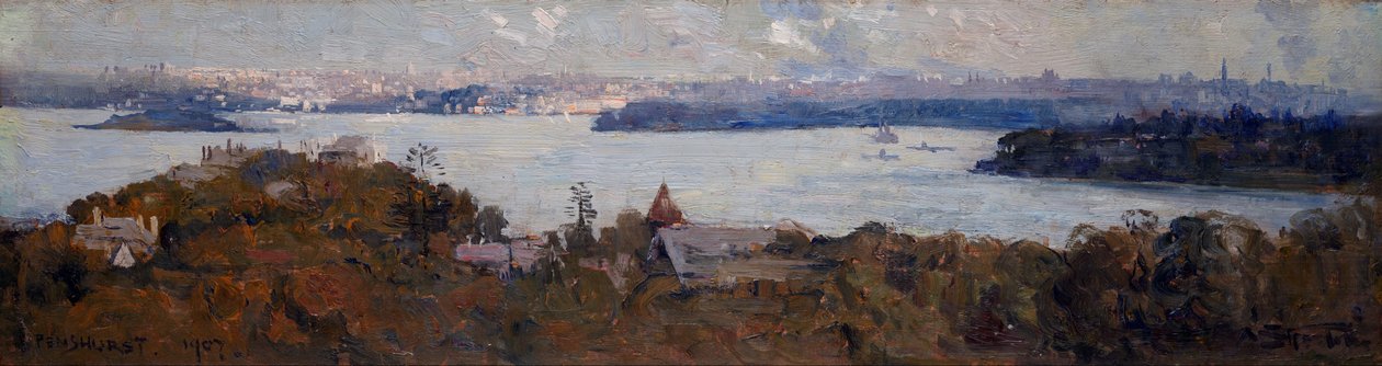 Sydney Harbour fra Penshurst Cremorne af Arthur Streeton