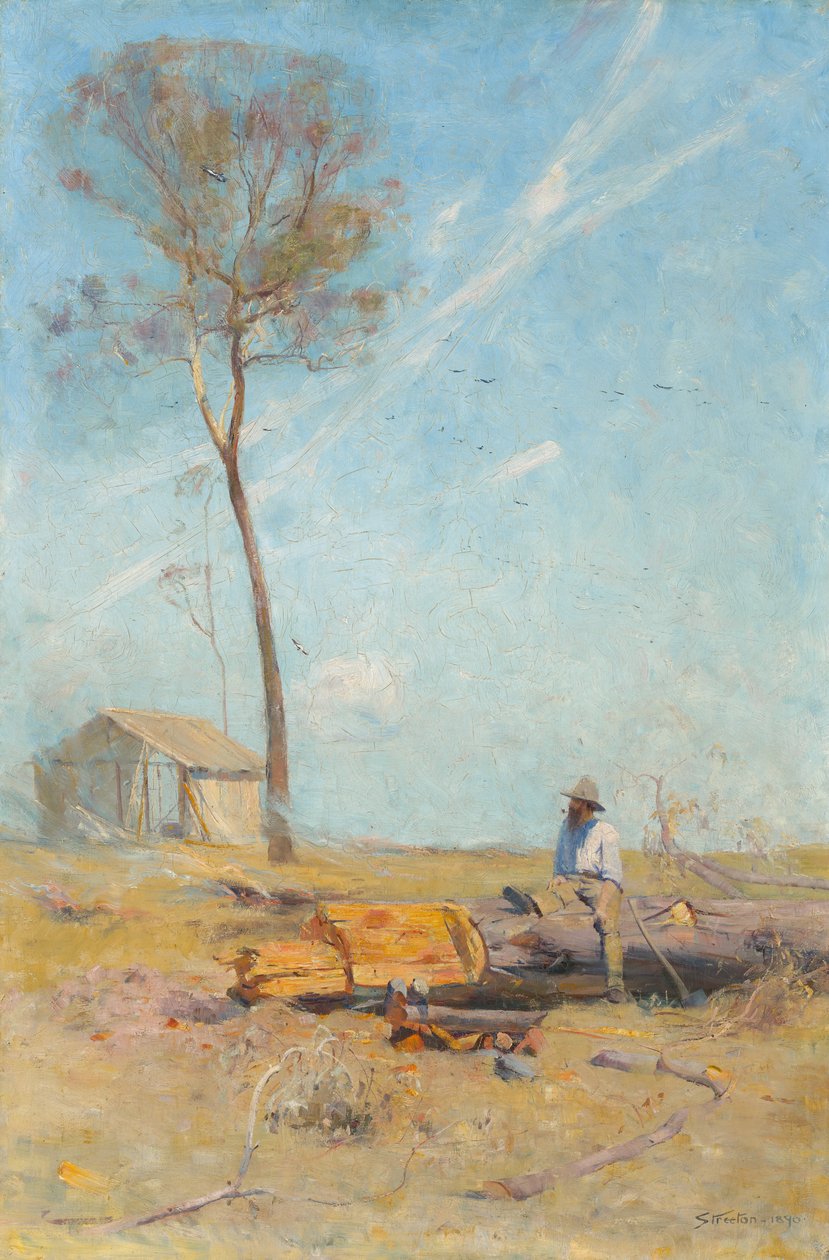 Vælgerhytten (Whelan på stokken) af Arthur Streeton