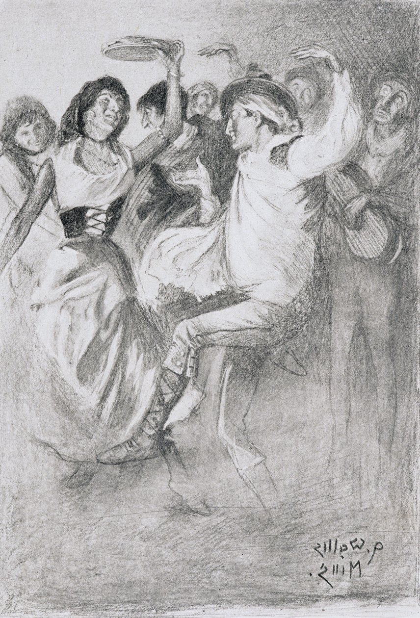 Gypsy Marriage Dance, fra The Zincali af George Barrow (1803-81), udgivet i London, 1923 (blyantstegning på papir) af Arthur Wallis Mills