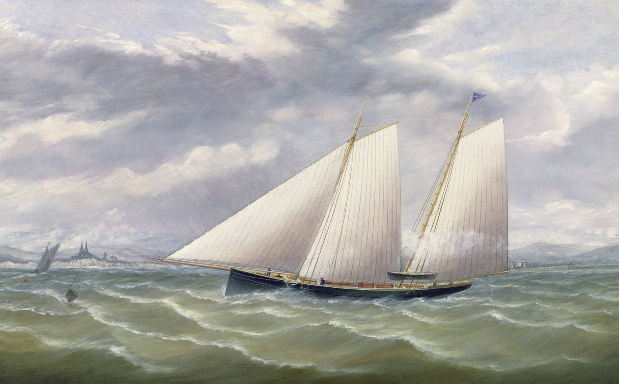 En kutter i en stærk vind, der flyver en burgee fra Royal Thames Yacht Club af Arthur Wellington Fowles