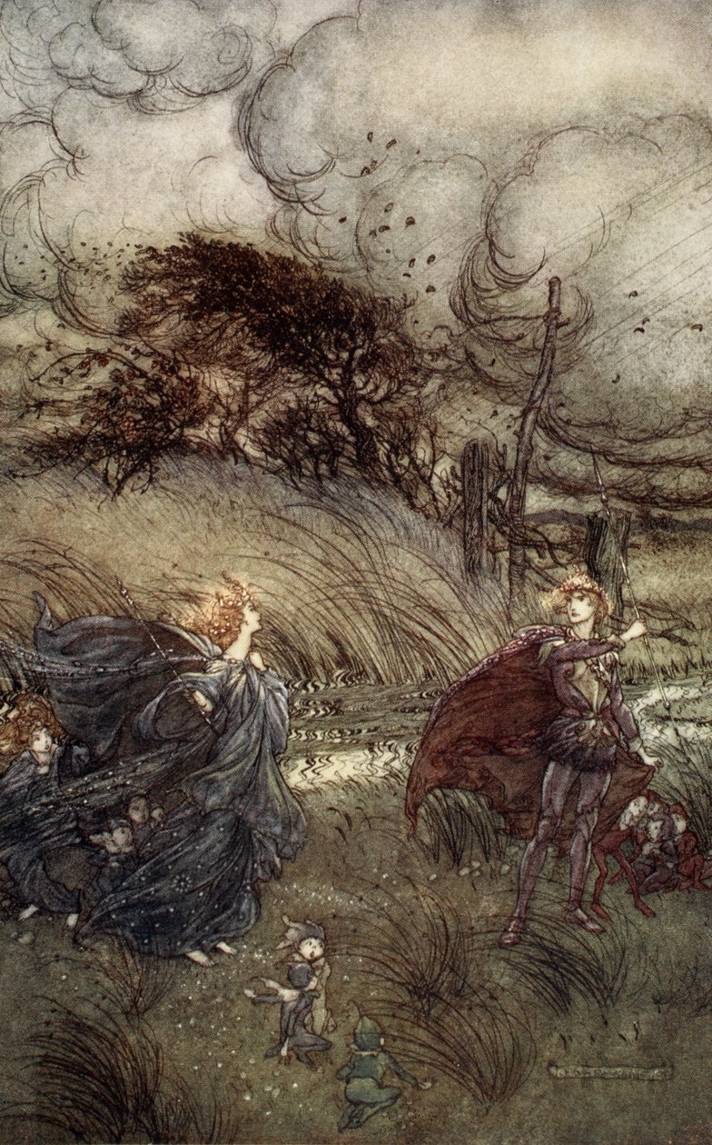 Og nu mødes de aldrig i lund eller grønt, ved springvand klart eller spranget stjernelys. Men de gør kvadratisk, illustration fra 