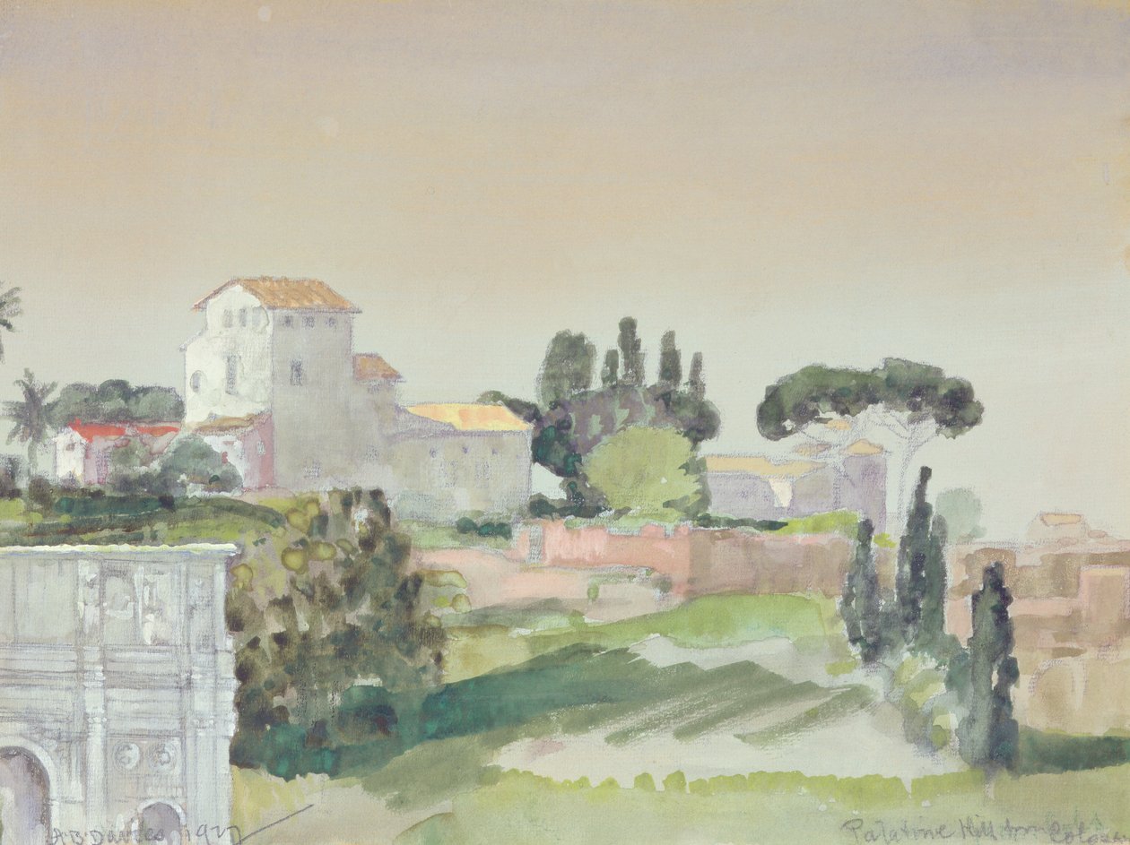 Palatinerhøjen fra Colosseum, 1927 (wc på papir) af Arthur Bowen Davies