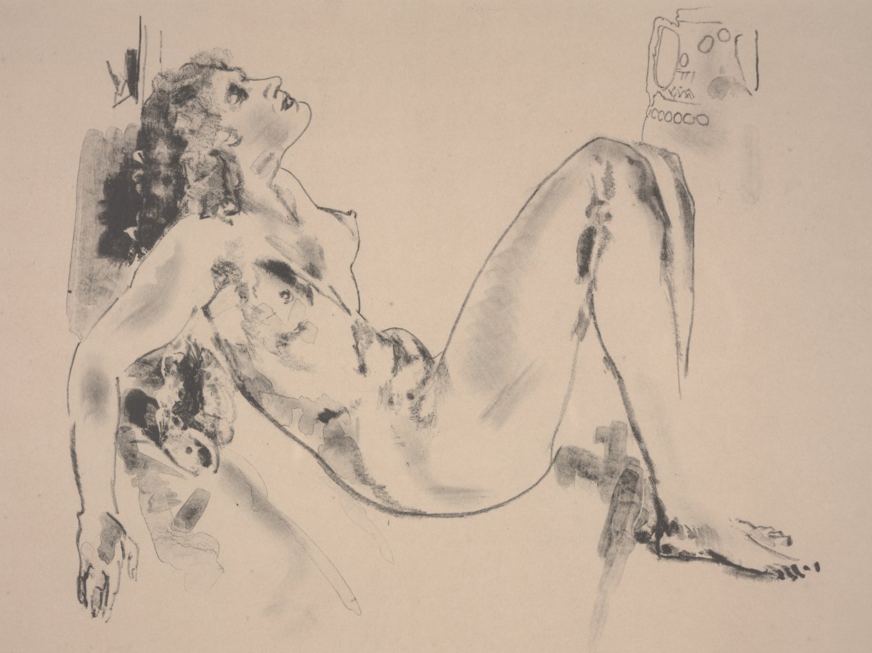 Liggende nøgen (litografi) af Arthur Bowen Davies