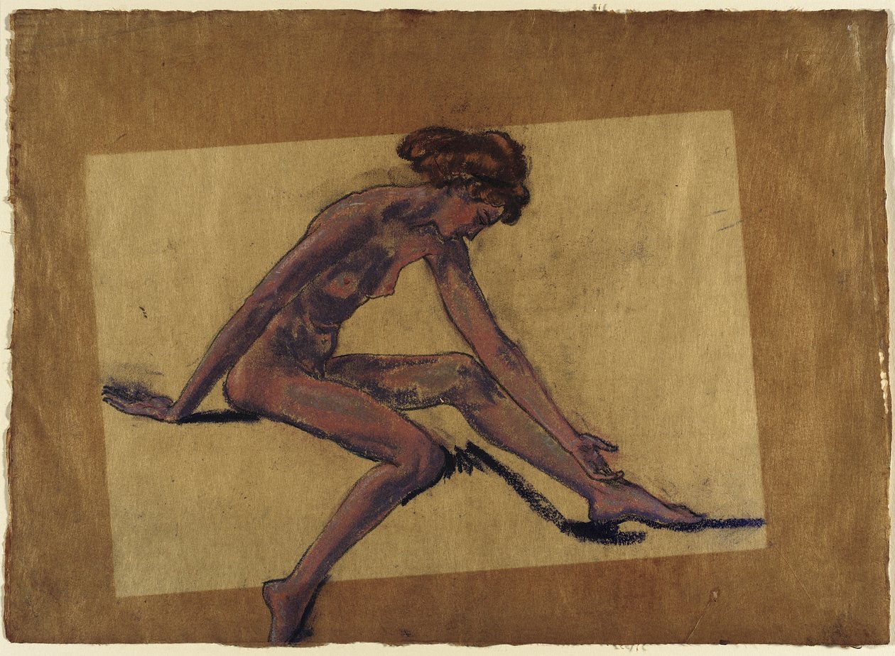Sitzender weiblicher Akt im Profil, nach vorne gebeugt af Arthur Bowen Davies