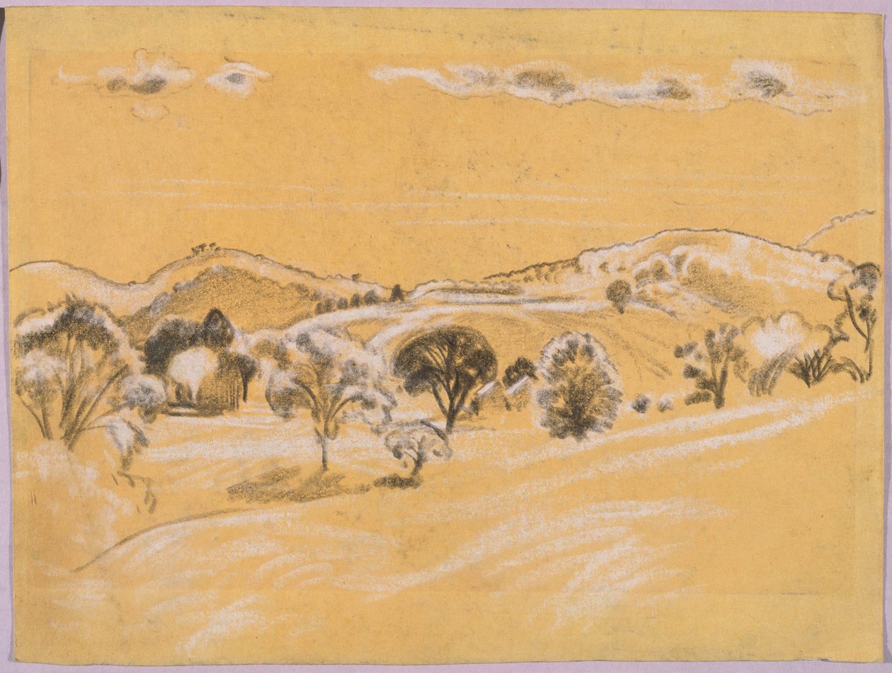 hvid & sort kridtlandskab fra A.B. Davies bog, udgave -38, 50 af Arthur Bowen Davies