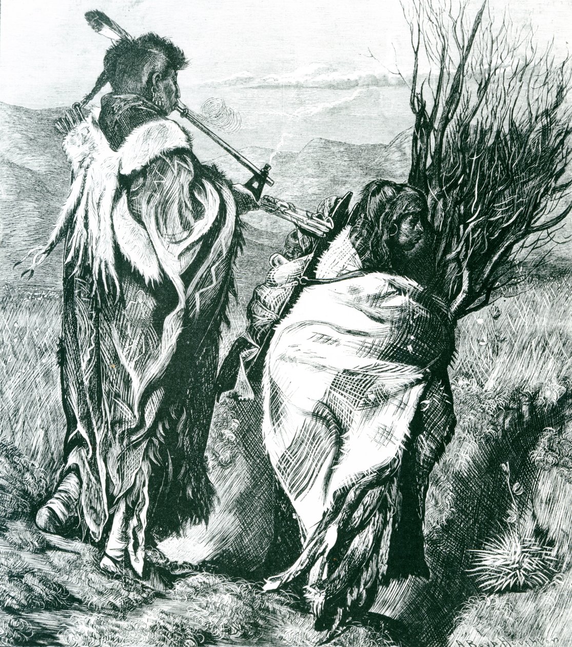 Hiawatha og Minne-Ha-Ha, graveret af Joseph Swain (1820-1909) 1870 (gravering) (s/h foto) af Arthur Boyd (after) Houghton