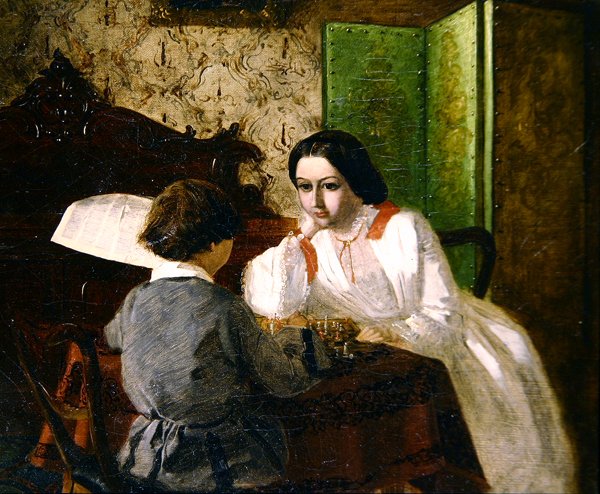 Kunstnerens bror og søster spillekort (olie på lærred) af Arthur Boyd Houghton