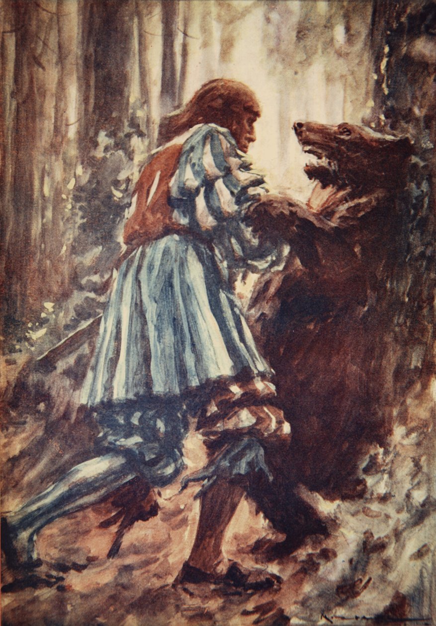 En gang da han blev angrebet af en bjørn, kvalte han hende med sine bare hænder, illustration fra 