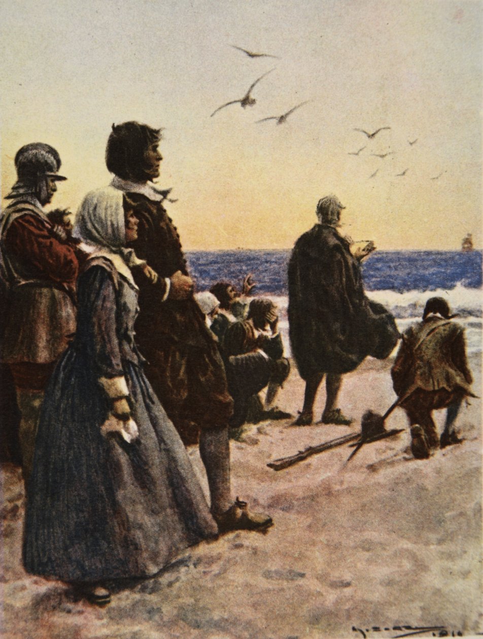 The Departure of the Mayflower, illustration fra 
