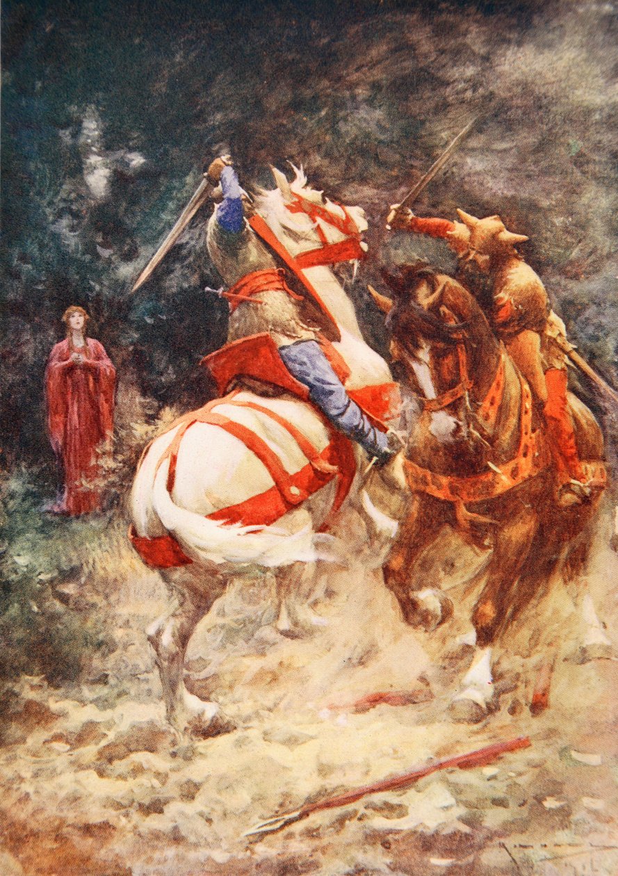 Svanens Ridder (farve litho) af Arthur C. (after) Michael