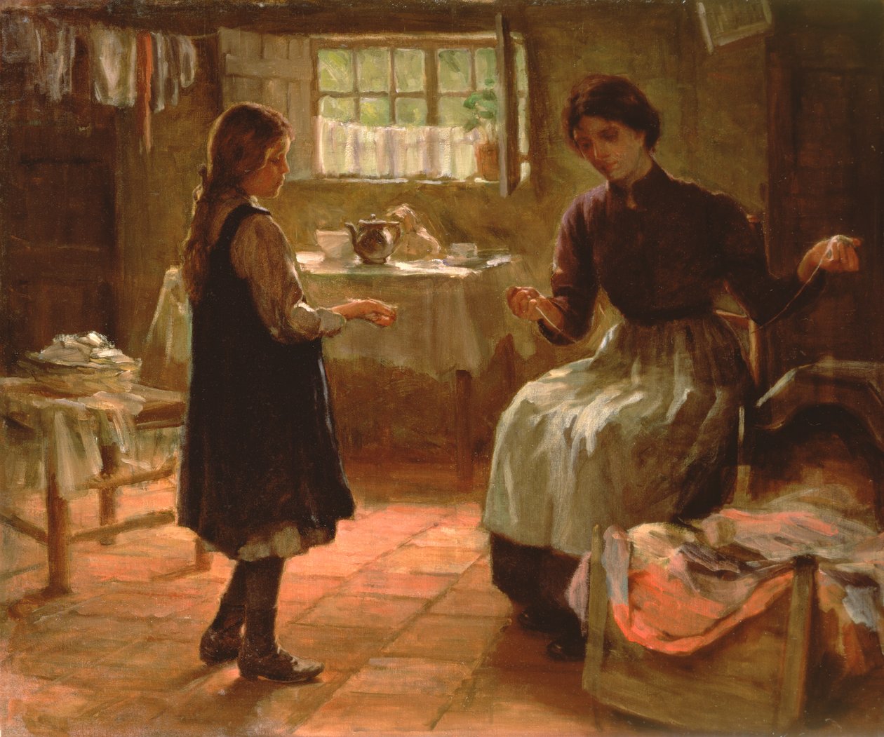 Domestic Lesson, ca. 1890 (olie på lærred) af Arthur Claude Cooke