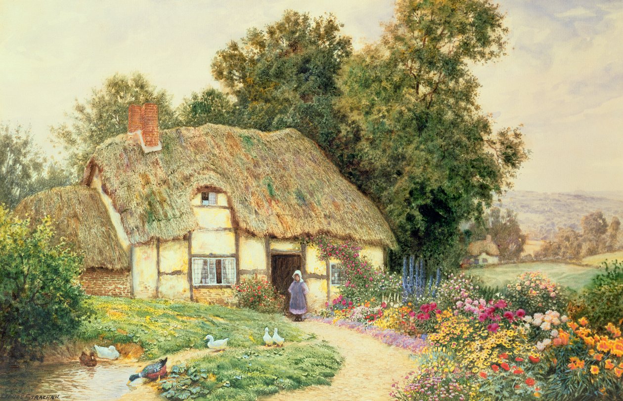 Et sommerhus ved en Andedam af Arthur Claude Strachan