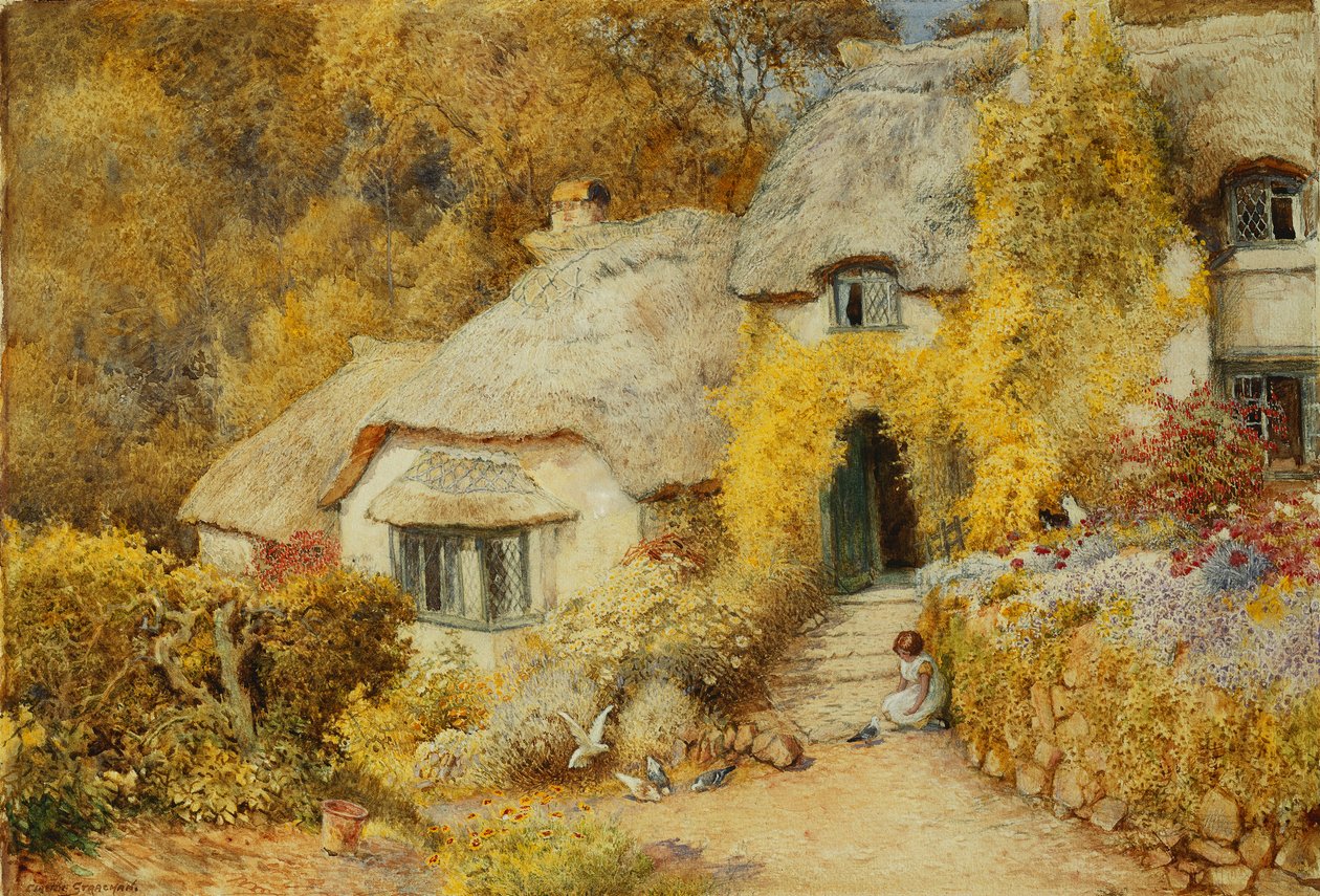 Hytter ved Selworthy, Somerset af Arthur Claude Strachan