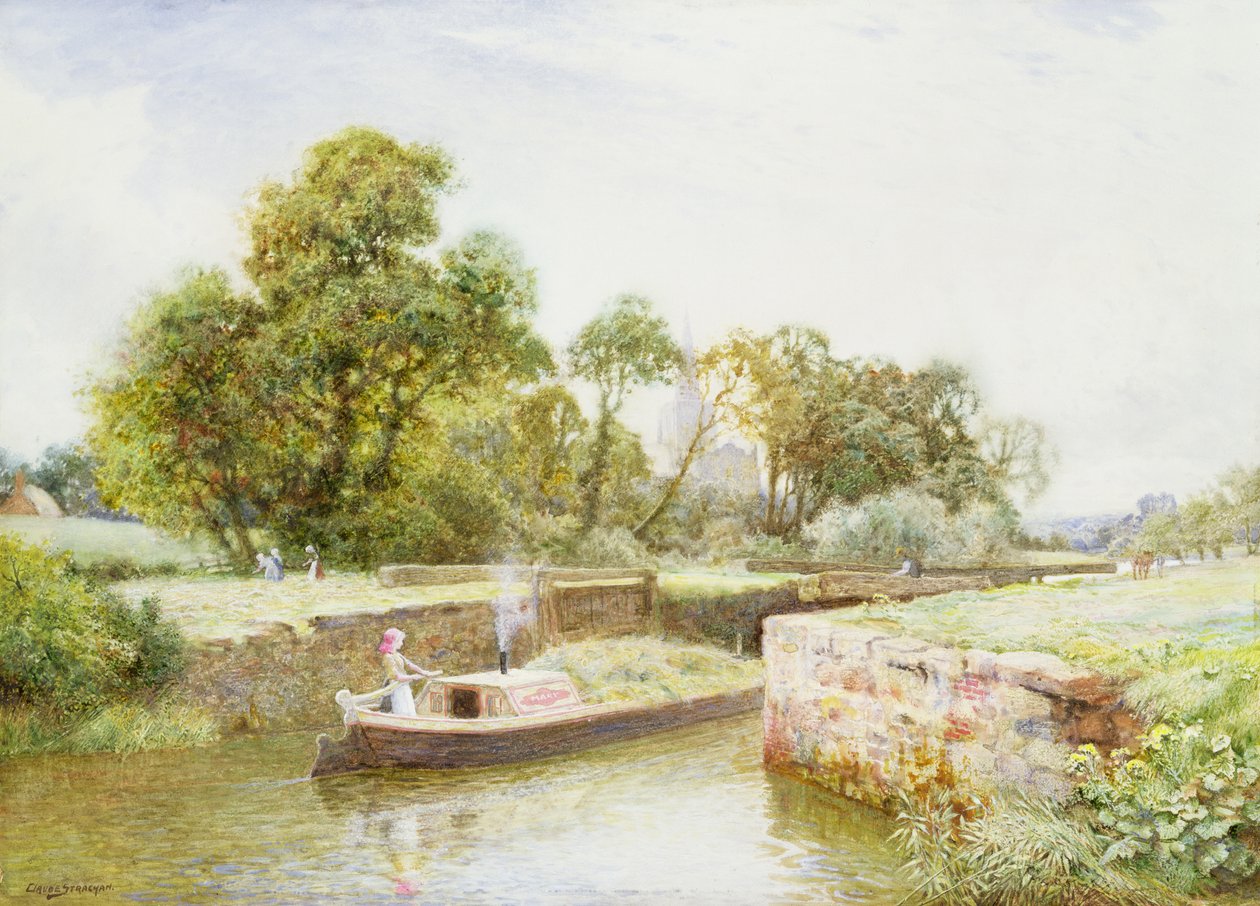 Stratford Lock (akvarel) af Arthur Claude Strachan