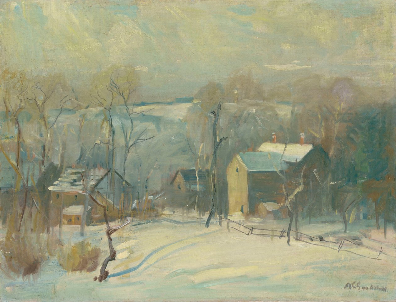 Village in Snow (olie på lærred) af Arthur Clifton Goodwin