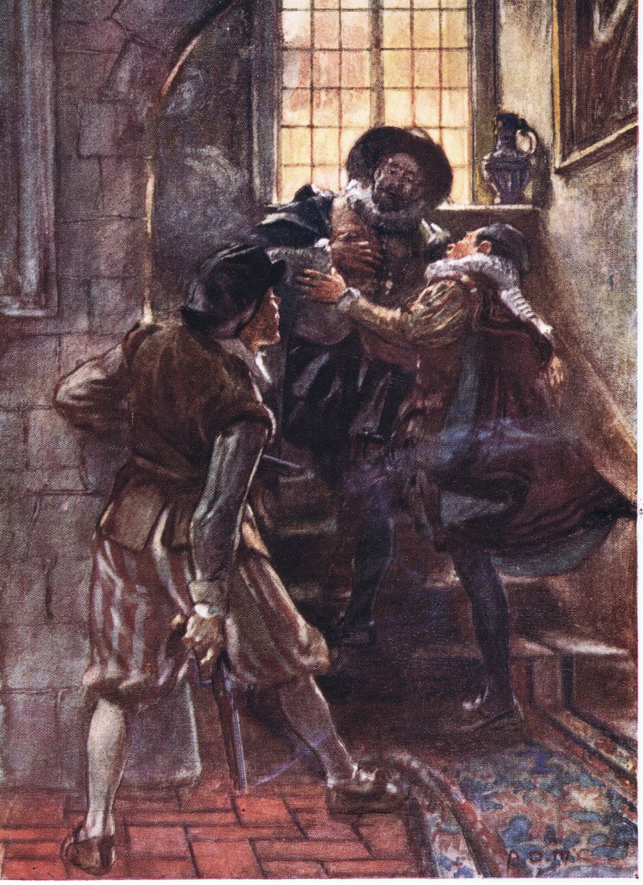 Da han faldt, råbte prinsen: O min Gud, forbarm dig over min sjæl, illustration fra Romance of History: The Netherlands, 1920