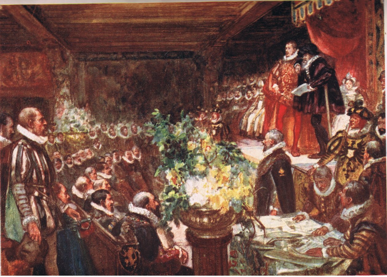 Kejseren ankom lænet på skulderen af en høj smuk dreng, illustration fra Romance of History: The Netherlands, 1920