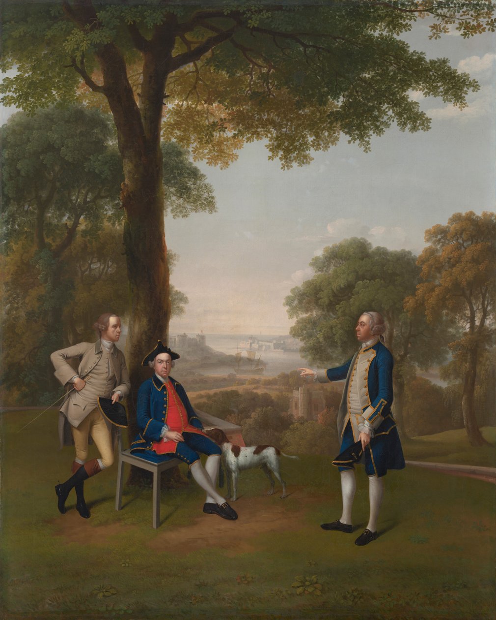 Arthur Holdsworth i samtale med Thomas Taylor og kaptajn Stancombe ved floden Dart af Arthur Devis