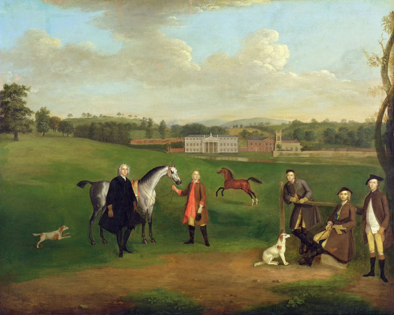 Leak Okeover, pastor John Allen og kaptajn Chester på Okeover Hall, Staffordshire, ca. 1785 af Arthur Devis