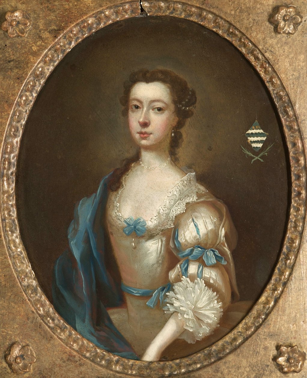 Et af et par portrætter af to søstre fra Moult-familien i Nottinghamshire (olie på kobber) (se også 328883) af Arthur Devis