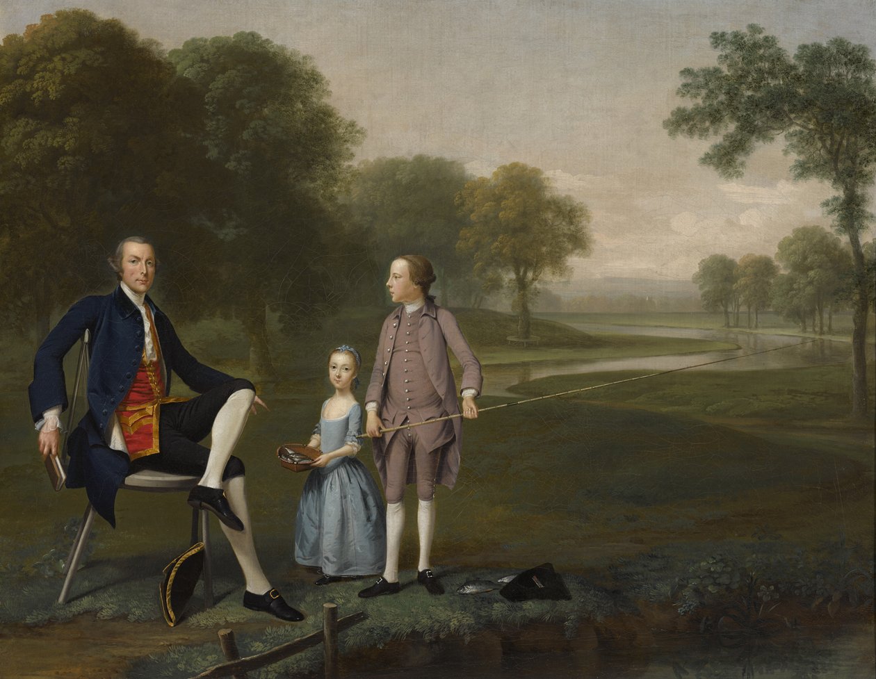 Richard Moretan, Esq. af Tackley med sin nevø og niece John og Susanna Weyland, 1757 af Arthur Devis