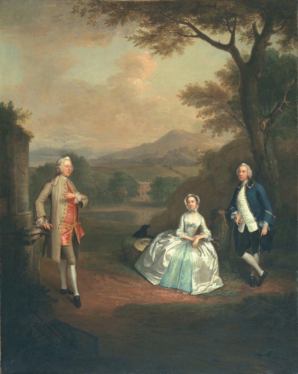 Sir George Lyttelton, Bart, med oberstløjtnant Richard Lyttelton og Rachel, hertuginde af Bridgewater, 1748 af Arthur Devis
