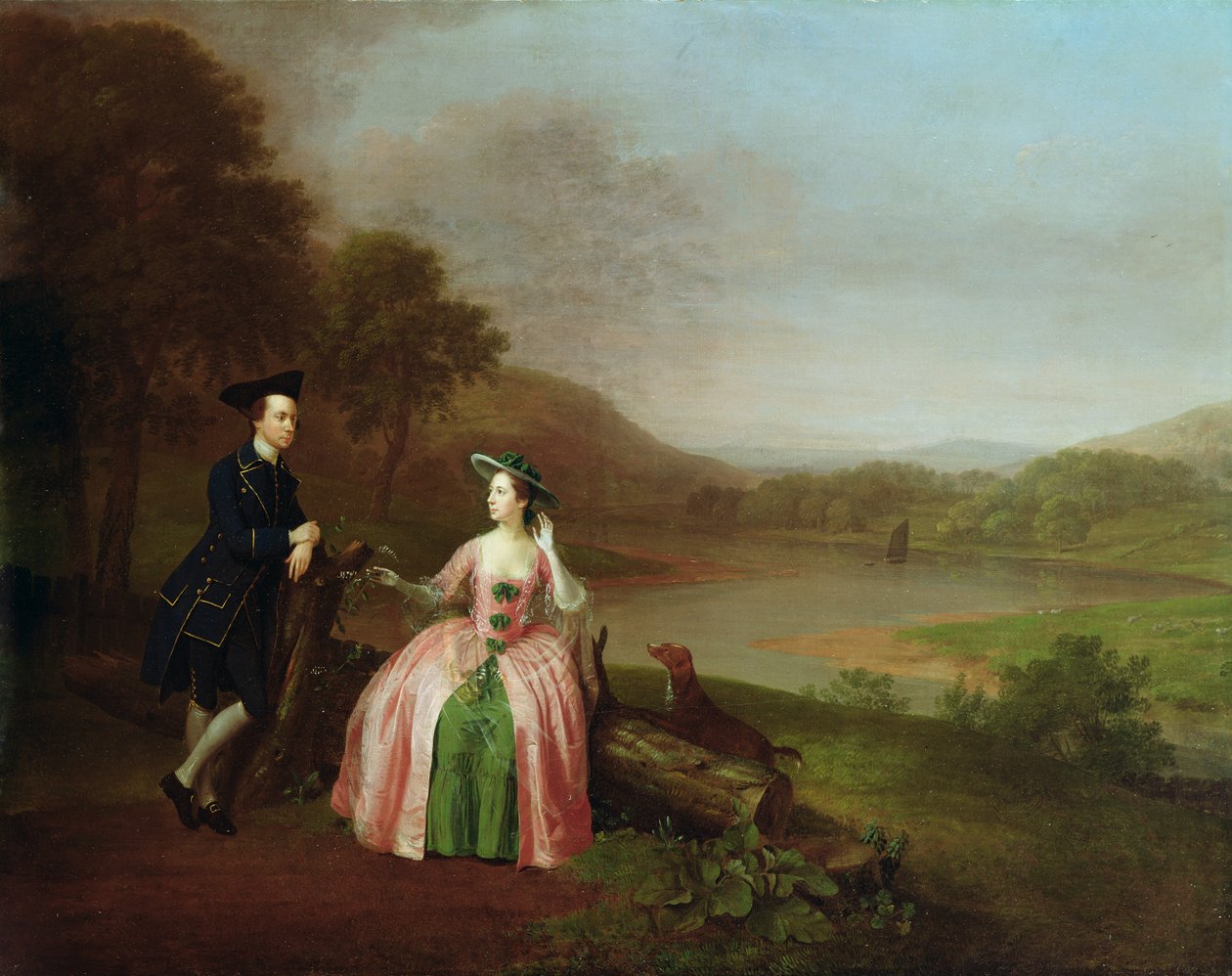 Sir George og Lady Strickland i haven ved Boynton Hall, nær Bridlington, Yorkshire af Arthur Devis