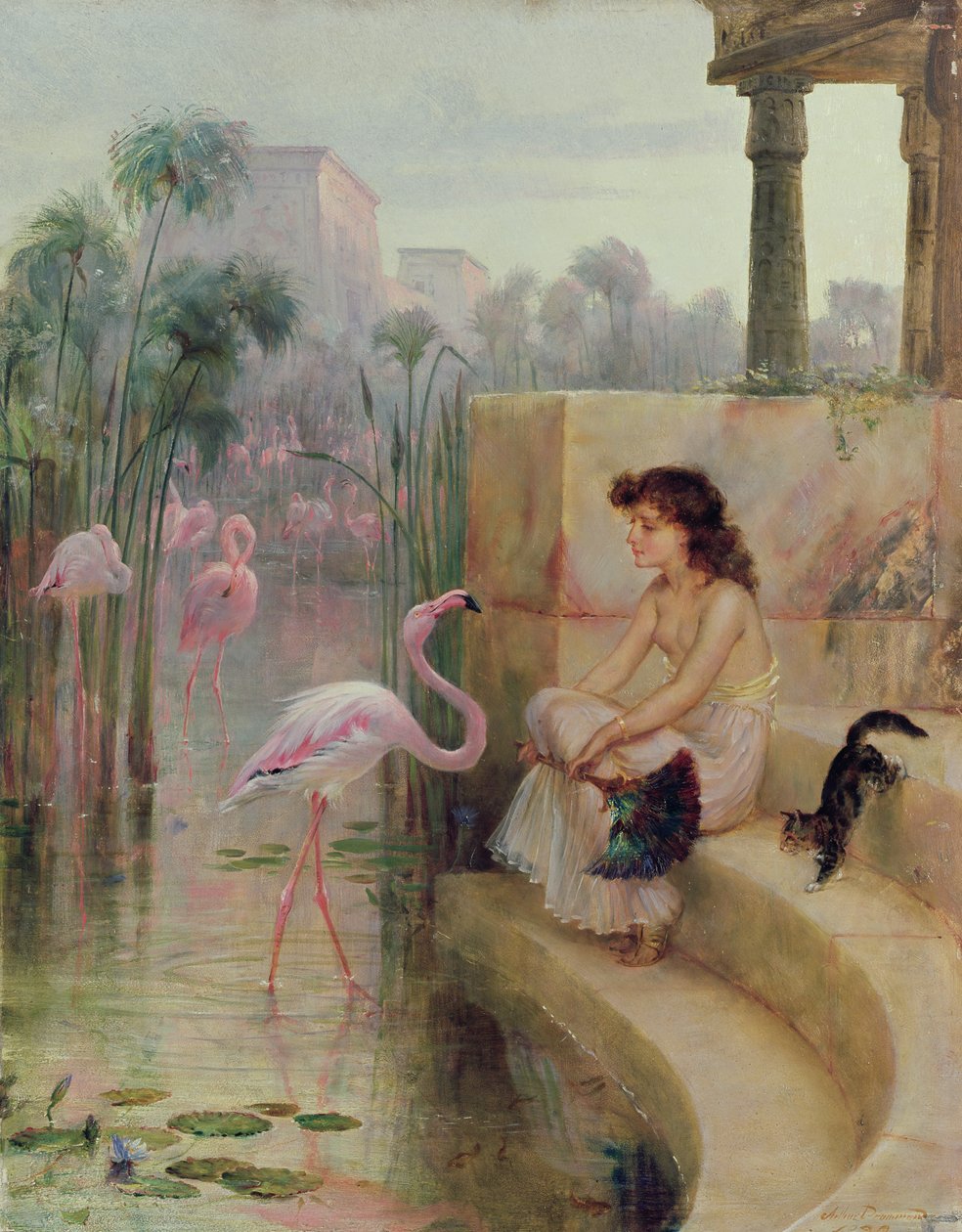 En pige med flamingoer af Arthur Drummond