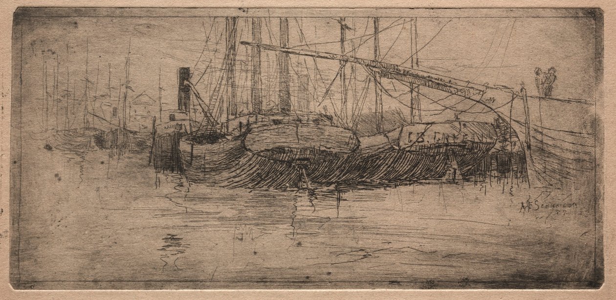 Slip langs Cuyahoga-floden, 1887. af Arthur E. Schneider.