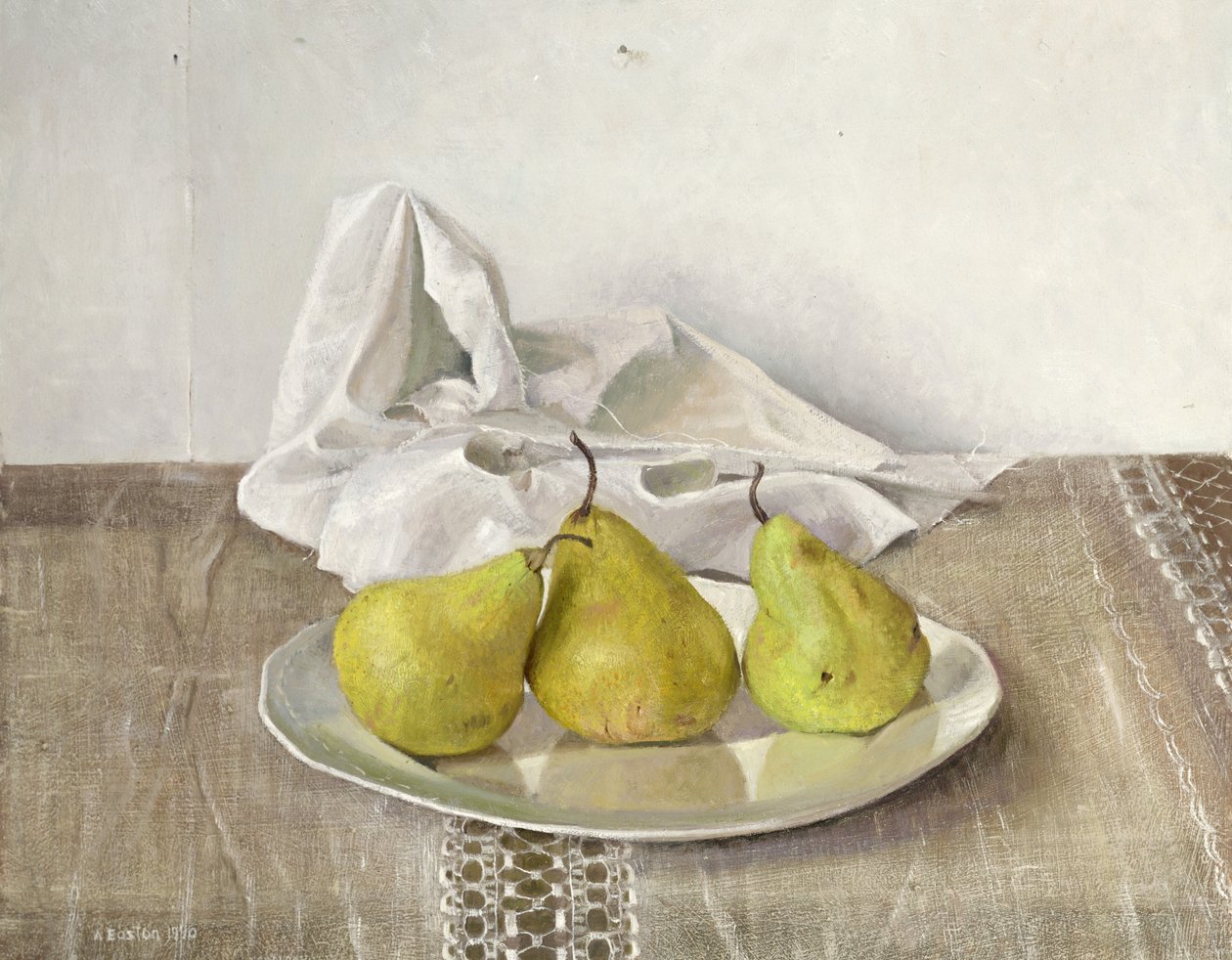 Tre pærer på en tallerken, Stilleben, 1990 af Arthur Easton