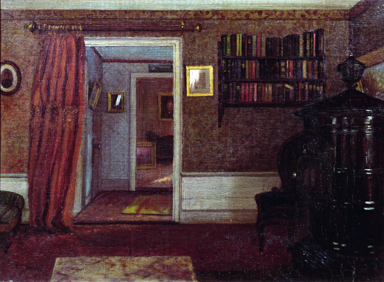 The Parlor Stove, ca. 1900 (olie om bord) af Arthur F. Davies