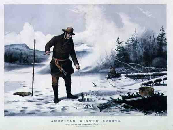 Amerikansk vintersport: Ørredfiskeri på Chateaugay Lake, pub. af Currier & Ives af Arthur Fitzwilliam (after) Tait