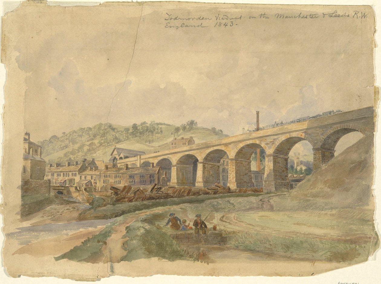 Todmorden Viaduct på Manchester og Leeds Railway, England 1843 af Arthur Fitzwilliam Tait