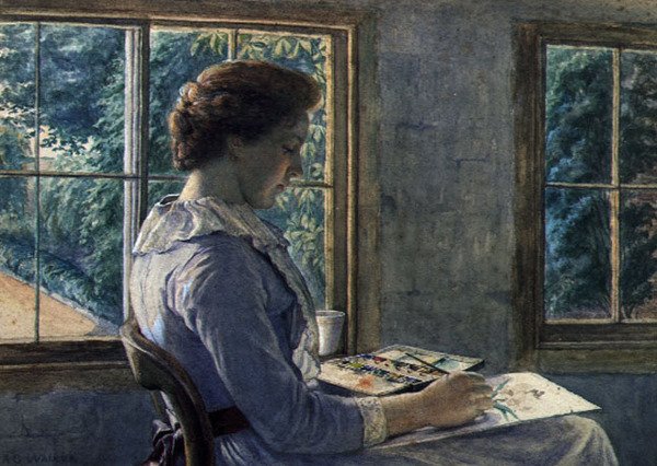Kvindemaleri (akvarel på papir) af Arthur George Walker