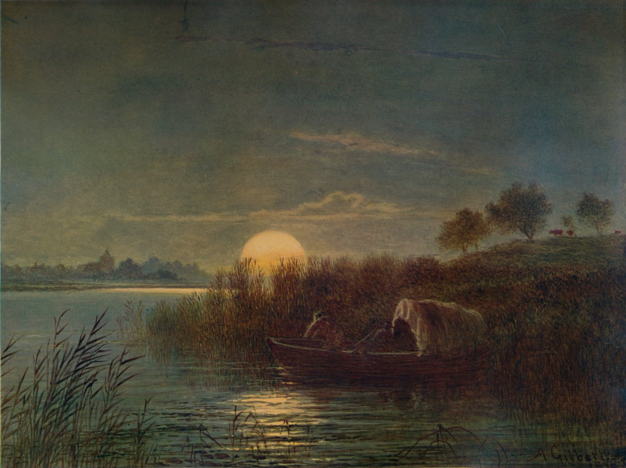 Flodscene ved måneskin, med båd, 1879, 1935 af Arthur Gilbert