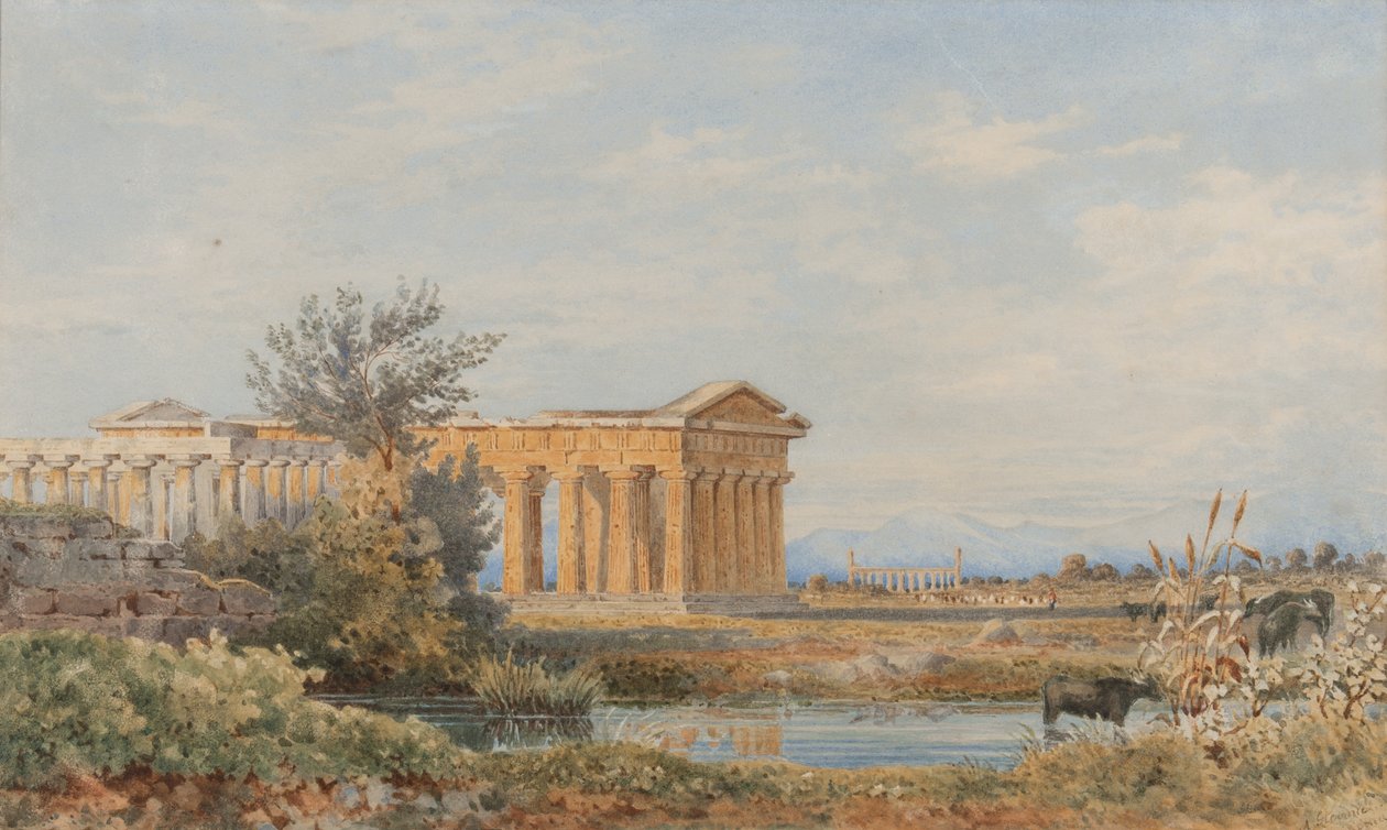 The Temples of Paestum, 1843-44 (wc på papir) af Arthur Glennie