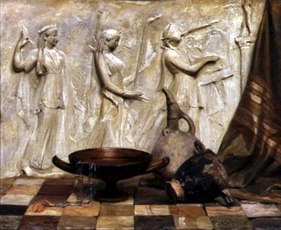 En Skyphos, en Kylix, en vinkande og en egyptisk halskæde af en græsk frise (olie på lærred) af Arthur Hacker
