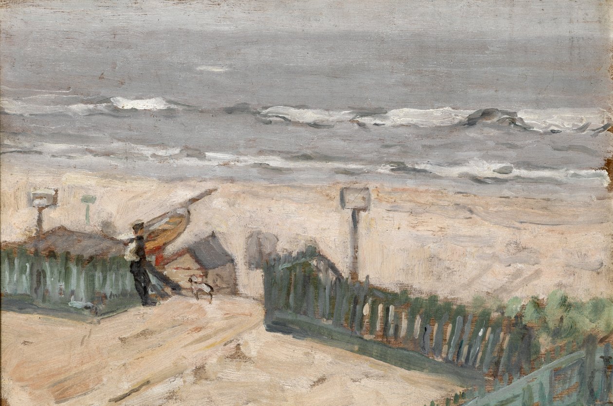 Badehytter med fisker og hund, ca.1900 af Arthur Haythorne Studd