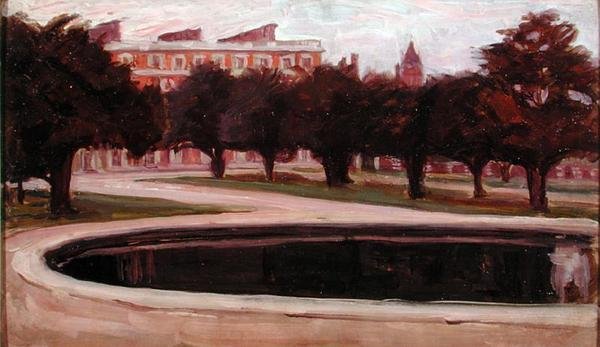 Hampton Court Palace (olie på panel) af Arthur Haythorne Studd